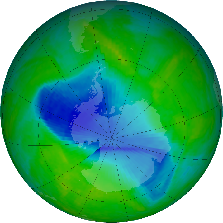 Antarctic ozone map for 07 December 2001